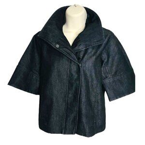 KENNETH COLE NEW YORK JEANS JACKET CROPPED DARK WASH 3/4 SLEEVE FRONT/ZIP